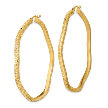 Sterling Silver Gold-plated Diamond Cut 2mm Wavy Hoop Earrings