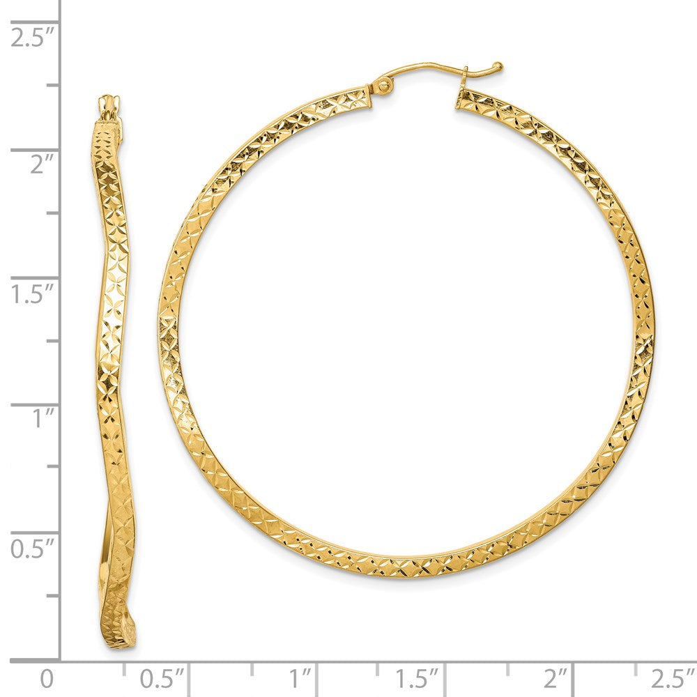 Sterling Silver Gold-plated Diamond Cut 2mm Wavy Hoop Earrings