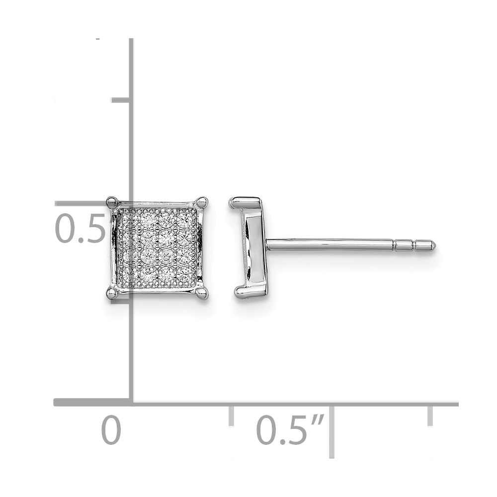 Sterling Silver Rhodium-plated Polished Pavé CZ Square Post Earrings