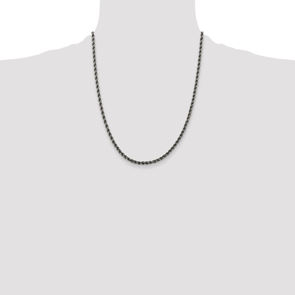 Sterling Silver Ruthenium-plated 3.4mm Rope Chain