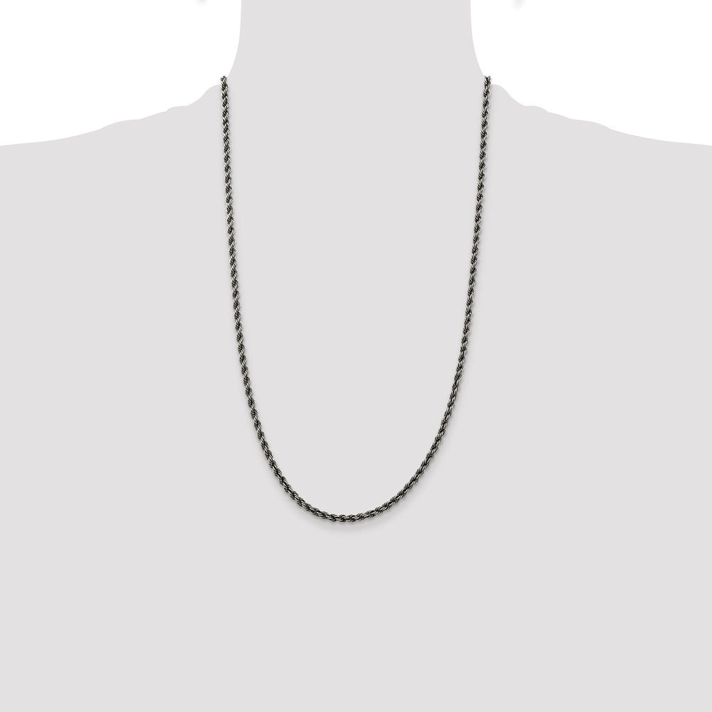 Sterling Silver Ruthenium-plated 3.4mm Rope Chain