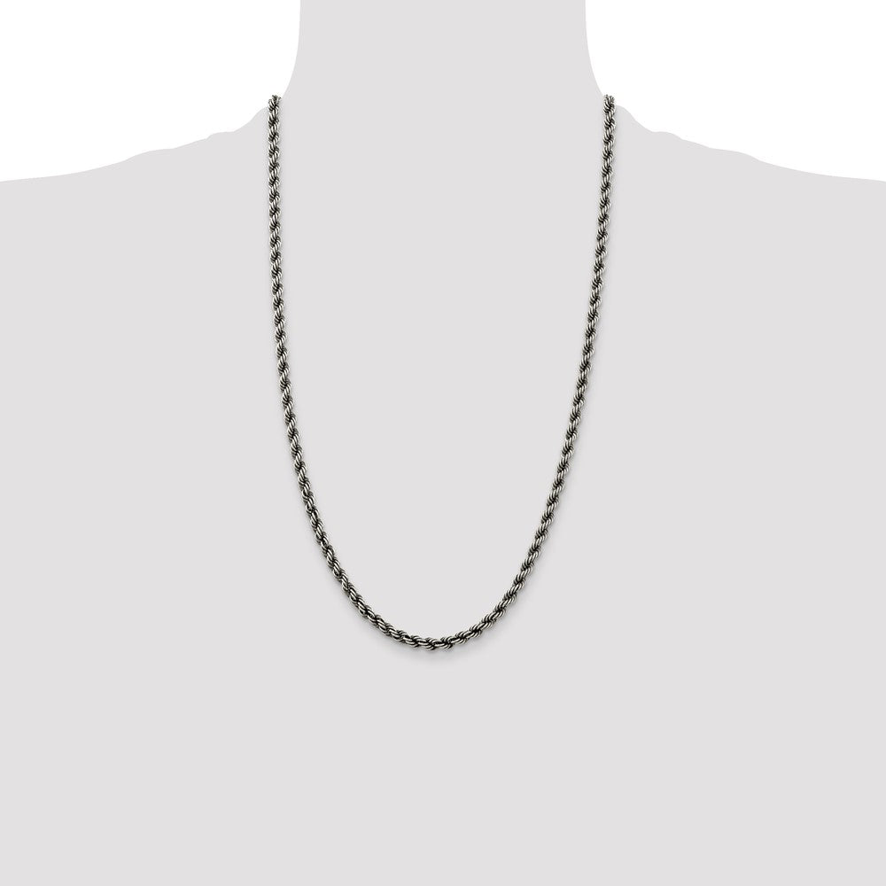 Sterling Silver Ruthenium-plated 4.5mm Rope Chain
