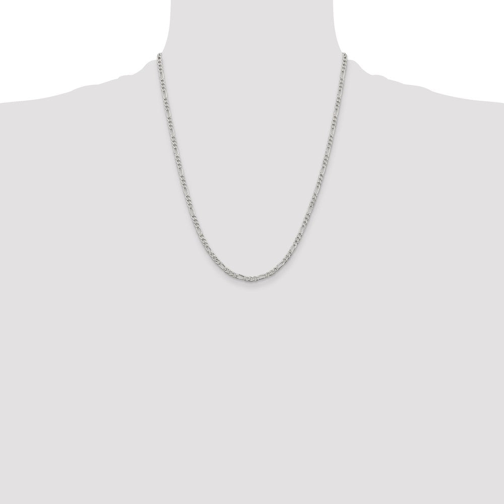Sterling Silver 3mm Pavé Flat Figaro Chain