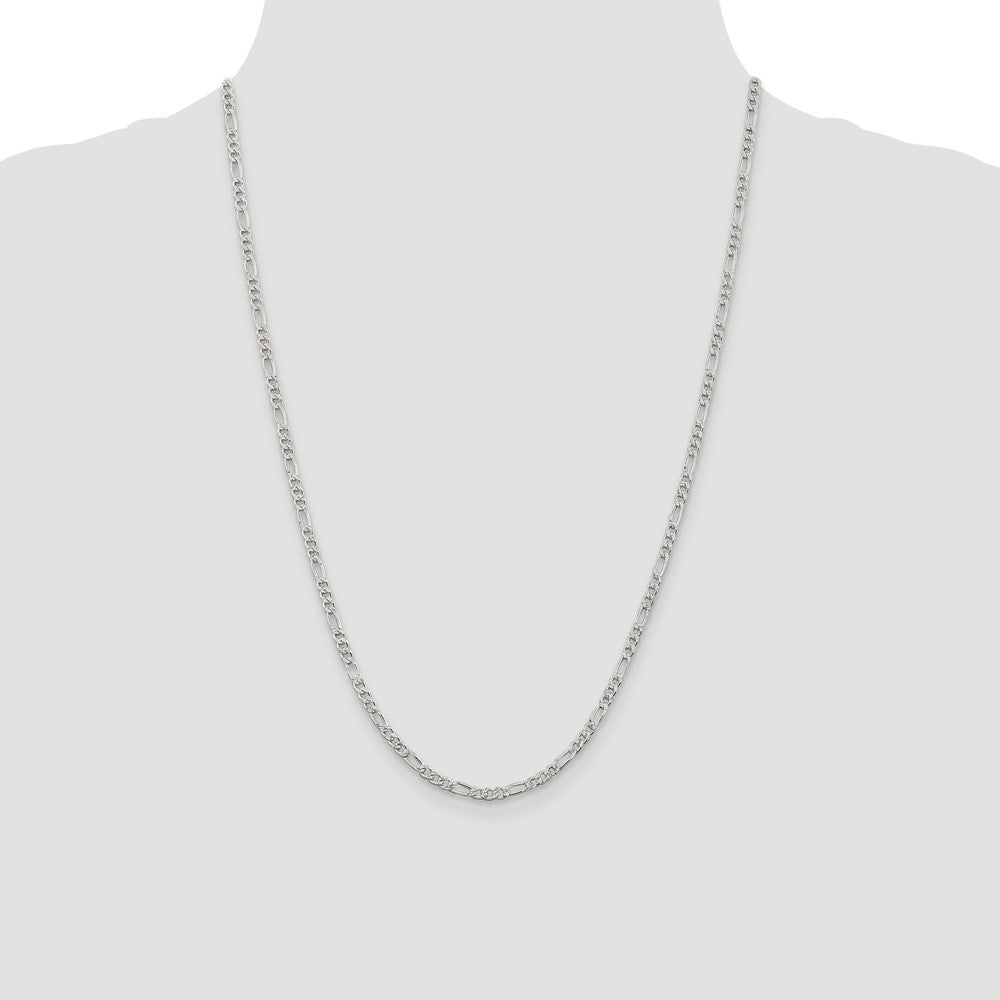 Sterling Silver 3mm Pavé Flat Figaro Chain