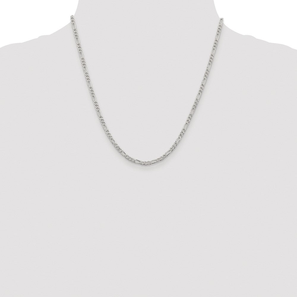 Sterling Silver Rhodium-plated 3mm Pavé Flat Figaro Chain