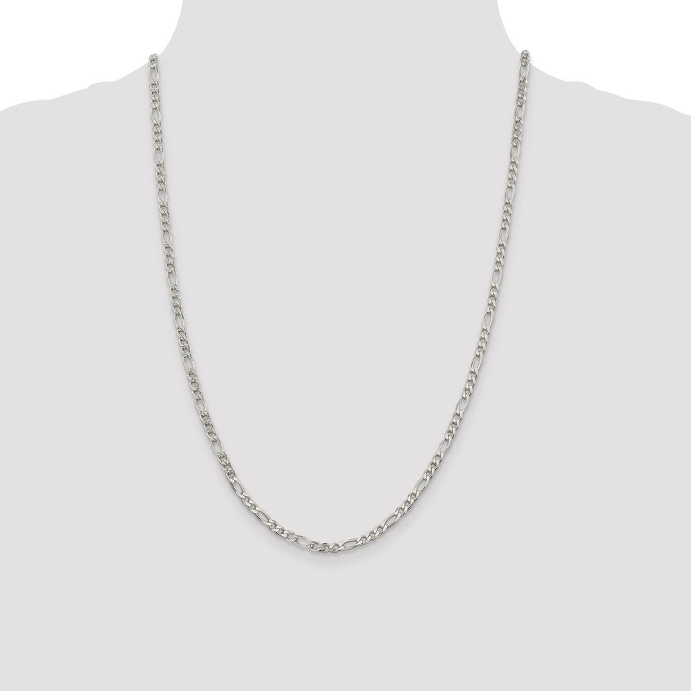 Sterling Silver 4mm Pavé Flat Figaro Chain