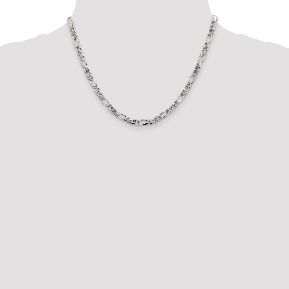 Sterling Silver 4.3mm Pavé Flat Figaro Chain