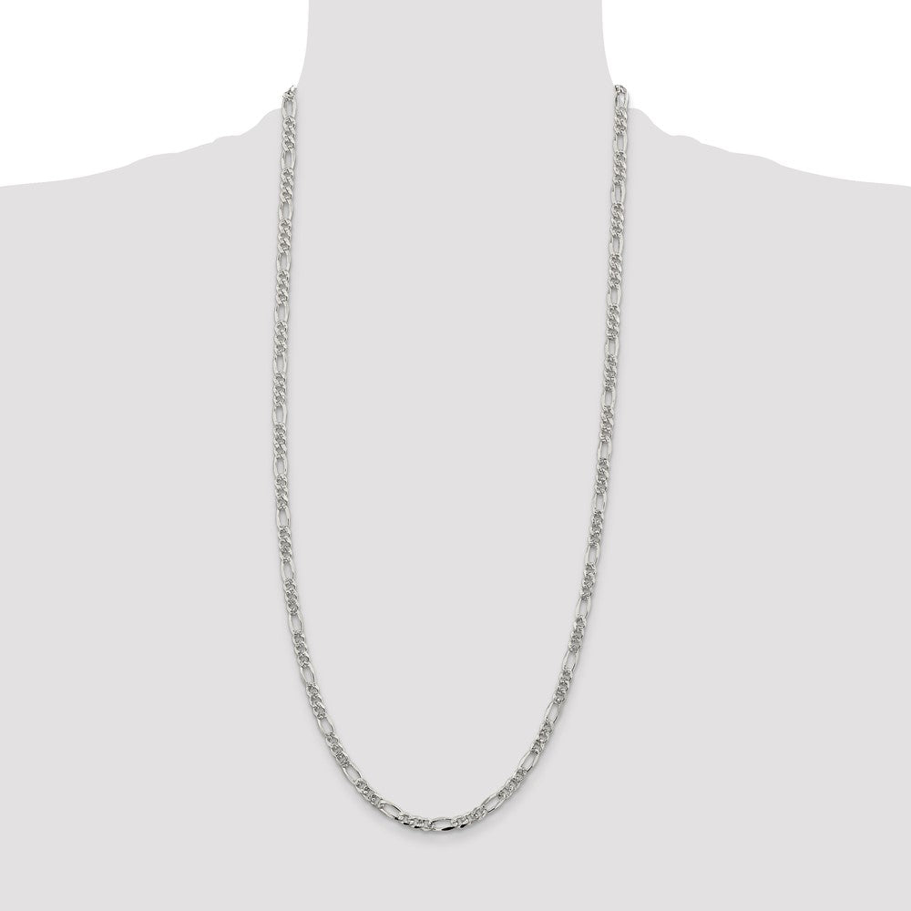 Sterling Silver 4.3mm Pavé Flat Figaro Chain