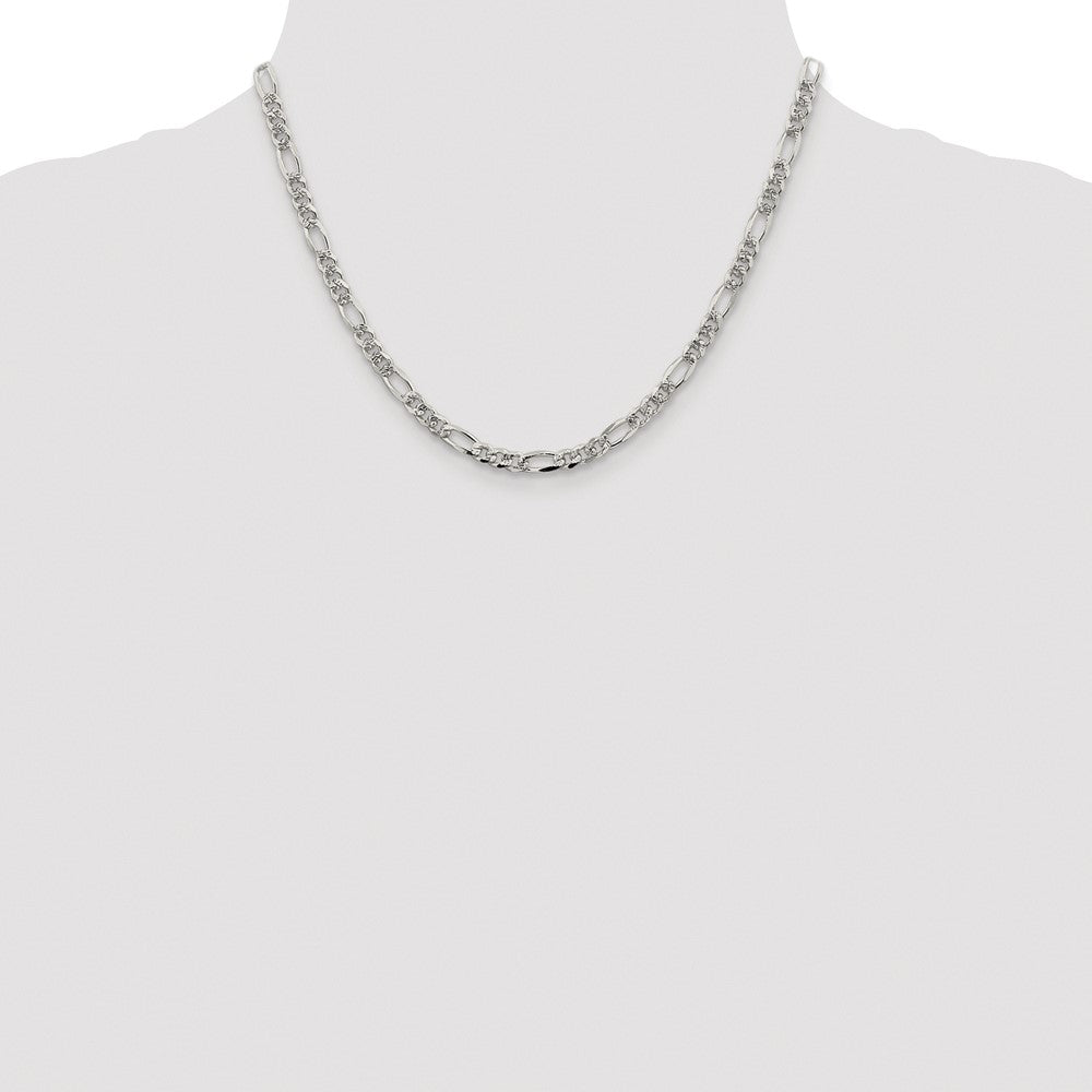 Sterling Silver Rhodium-plated 4.3mm Pavé Flat Figaro Chain