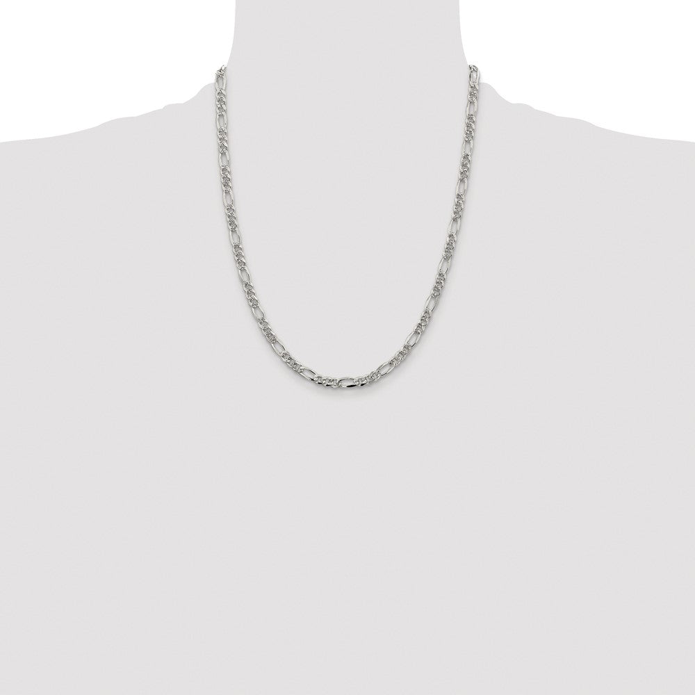 Sterling Silver Rhodium-plated 4.3mm Pavé Flat Figaro Chain