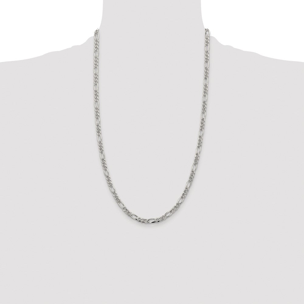 Sterling Silver Rhodium-plated 4.3mm Pavé Flat Figaro Chain
