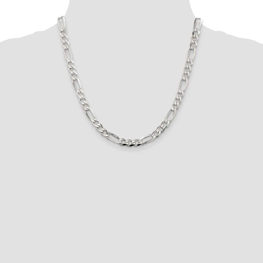 Sterling Silver 7.0mm Pavé Flat Figaro Chain