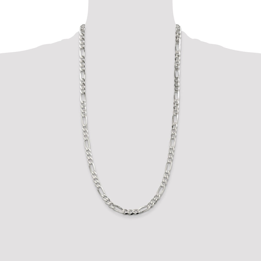 Sterling Silver 7.0mm Pavé Flat Figaro Chain