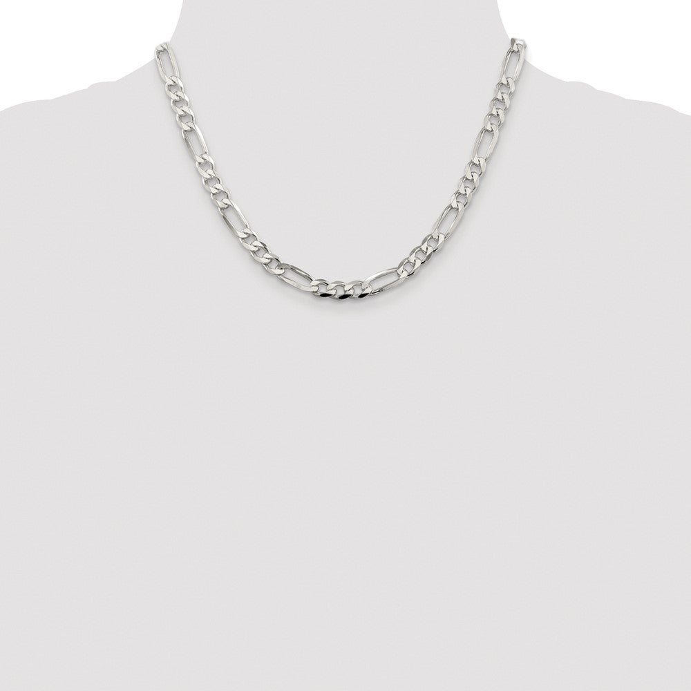 Sterling Silver Rhodium-plated 6.75mm Pavé Flat Figaro Chain