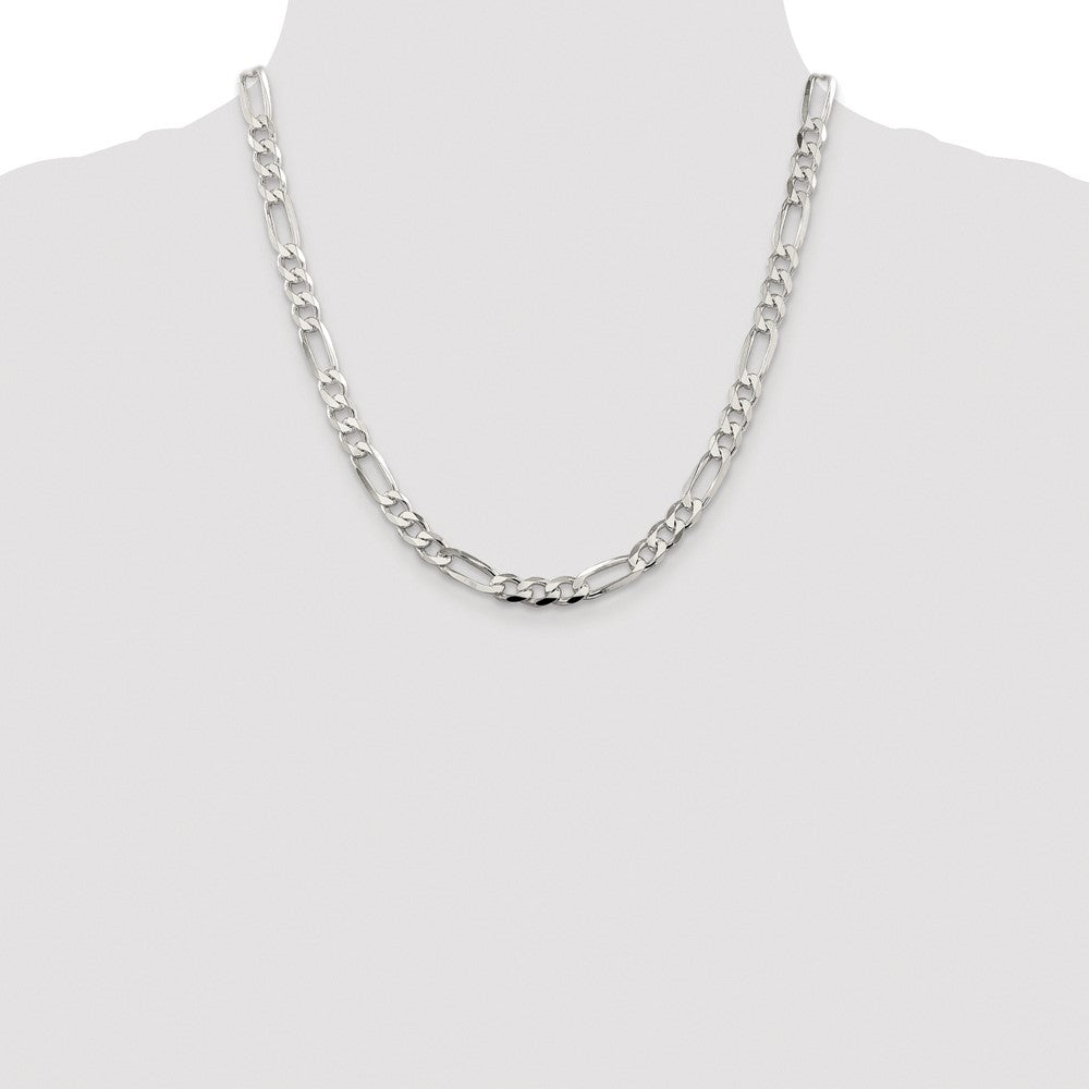 Sterling Silver Rhodium-plated 6.75mm Pavé Flat Figaro Chain