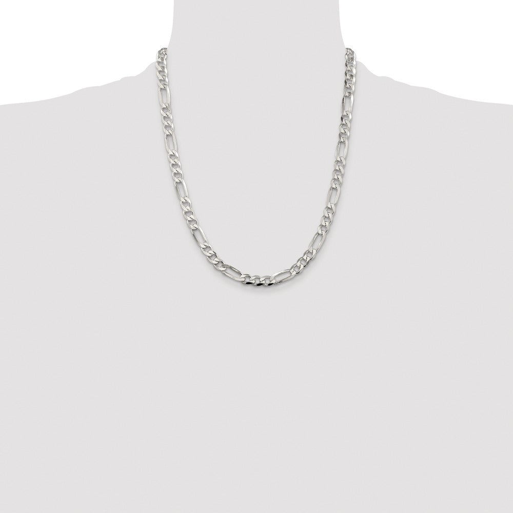 Sterling Silver Rhodium-plated 6.75mm Pavé Flat Figaro Chain