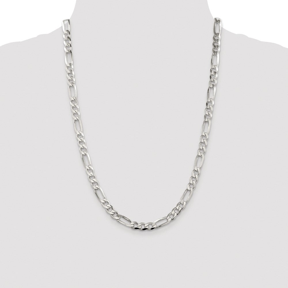 Sterling Silver Rhodium-plated 6.75mm Pavé Flat Figaro Chain