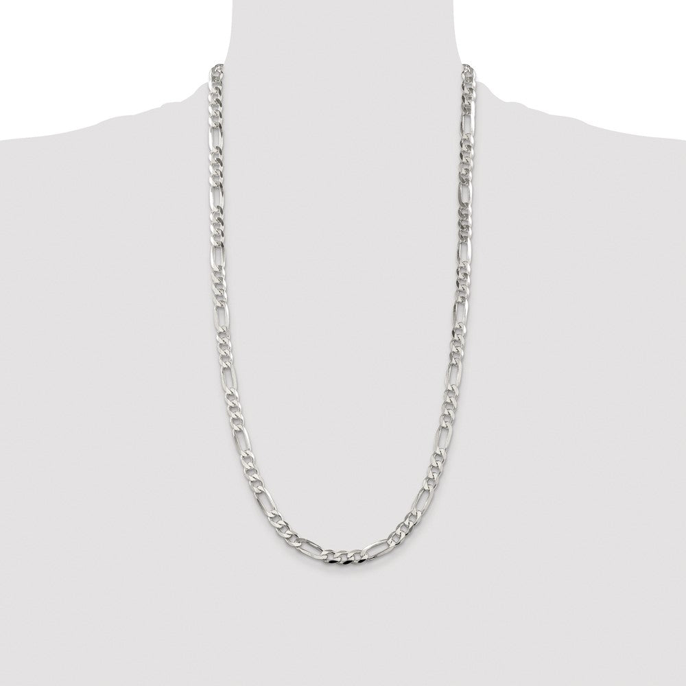 Sterling Silver Rhodium-plated 6.75mm Pavé Flat Figaro Chain