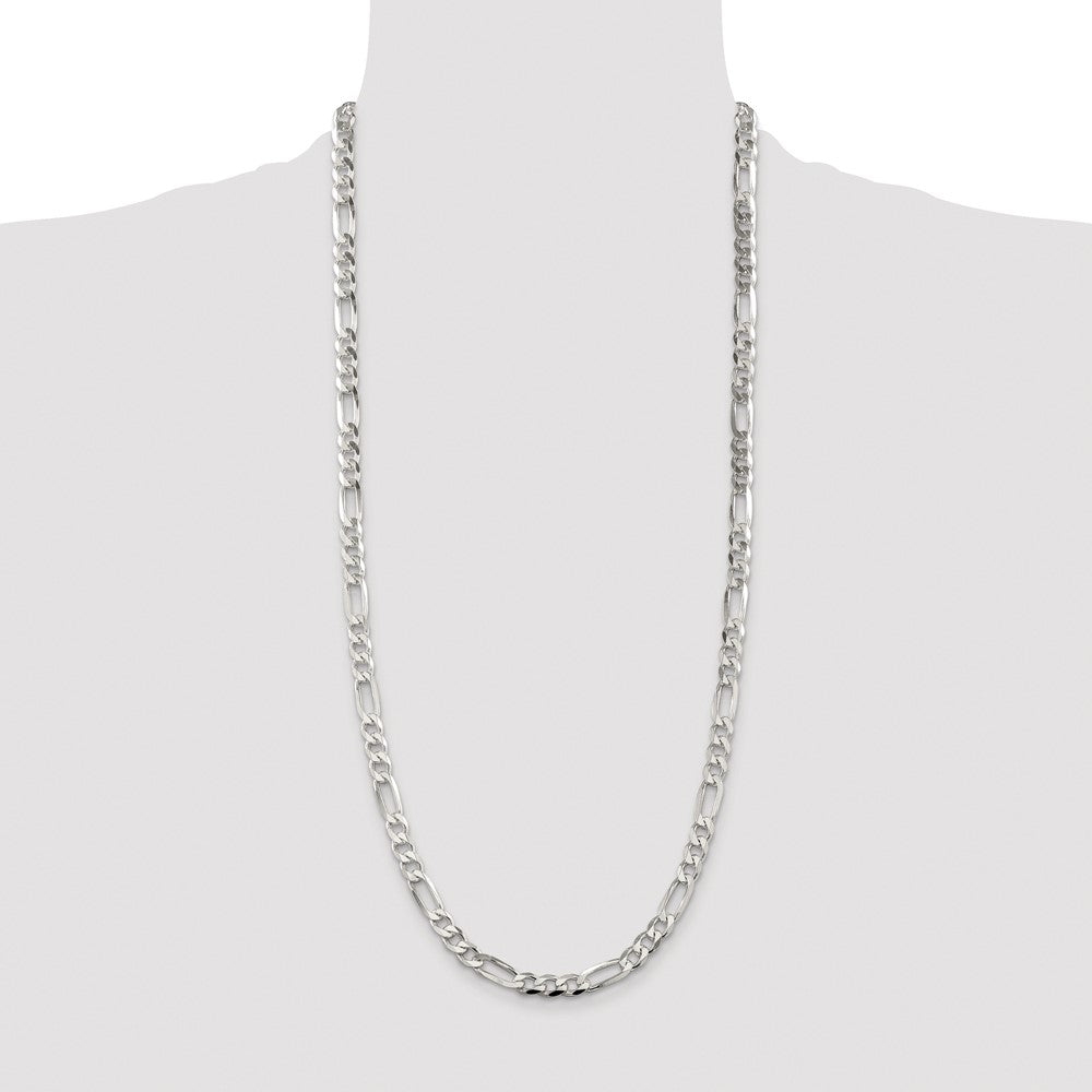 Sterling Silver Rhodium-plated 6.75mm Pavé Flat Figaro Chain