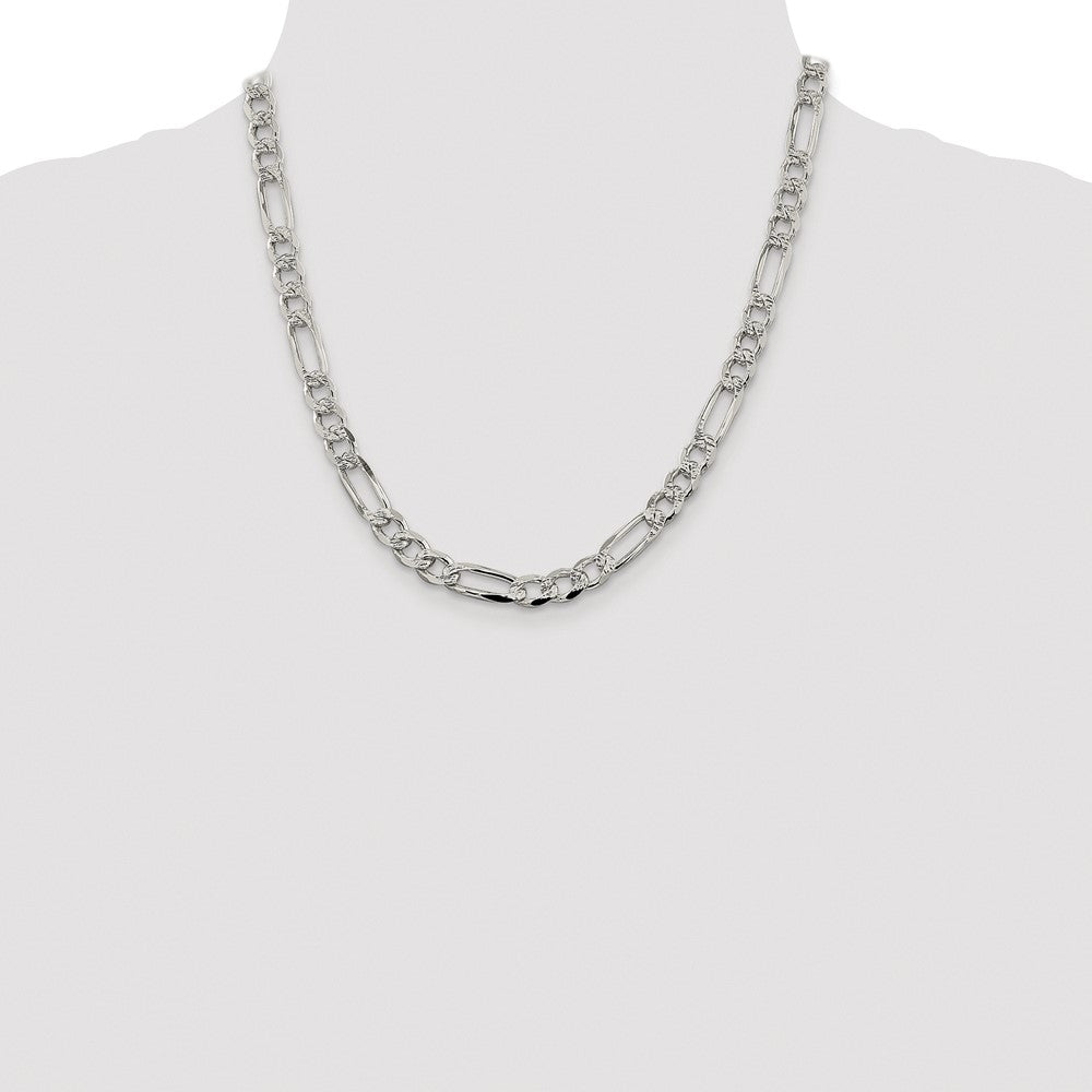 Sterling Silver Rhodium-plated 7.25mm Pavé Flat Figaro Chain