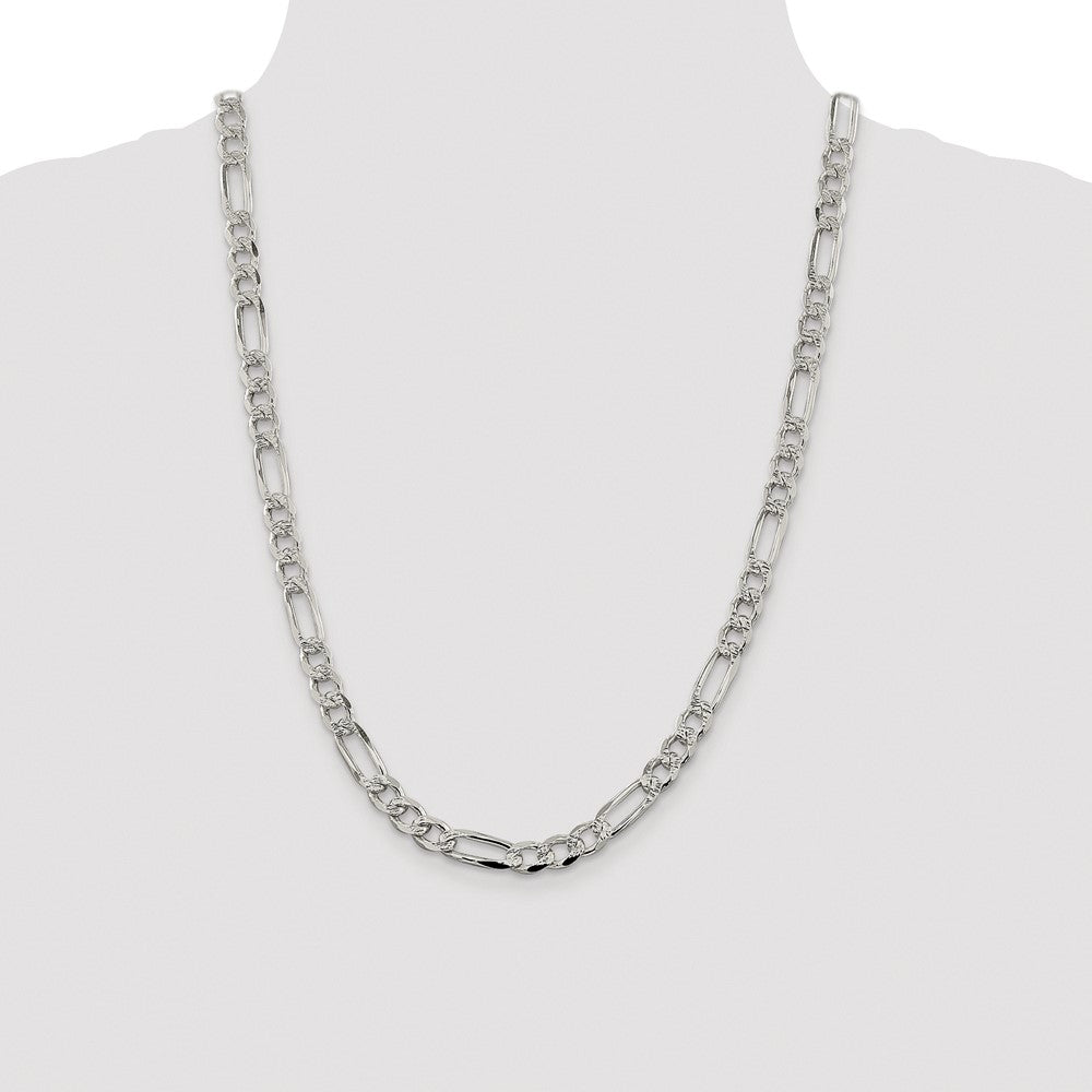 Sterling Silver Rhodium-plated 7.25mm Pavé Flat Figaro Chain