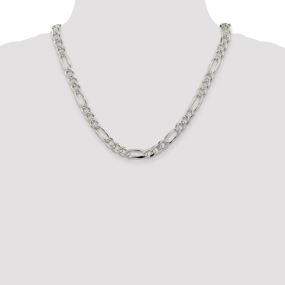 Sterling Silver 8mm Pavé Flat Figaro Chain