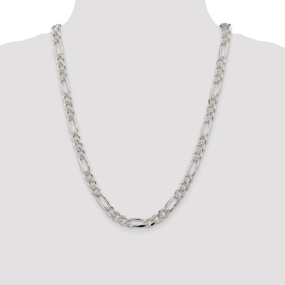 Sterling Silver 8mm Pavé Flat Figaro Chain