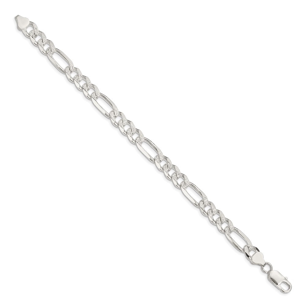 Sterling Silver 8mm Pave Flat Figaro Chain