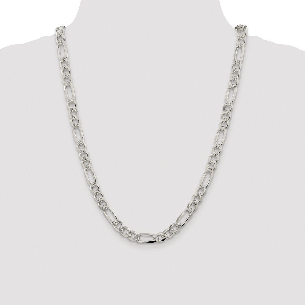 Sterling Silver Rhodium-plated 8mm Pavé Flat Figaro Chain