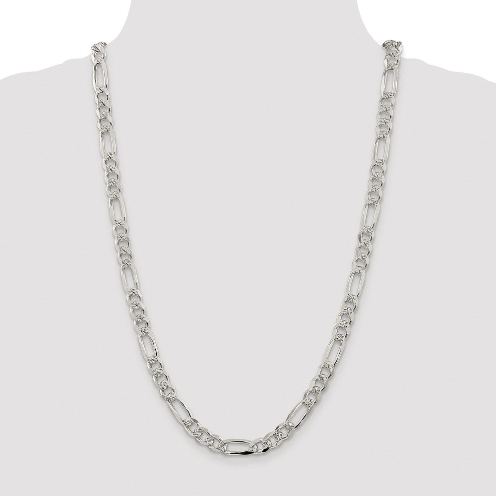 Sterling Silver Rhodium-plated 8mm Pavé Flat Figaro Chain
