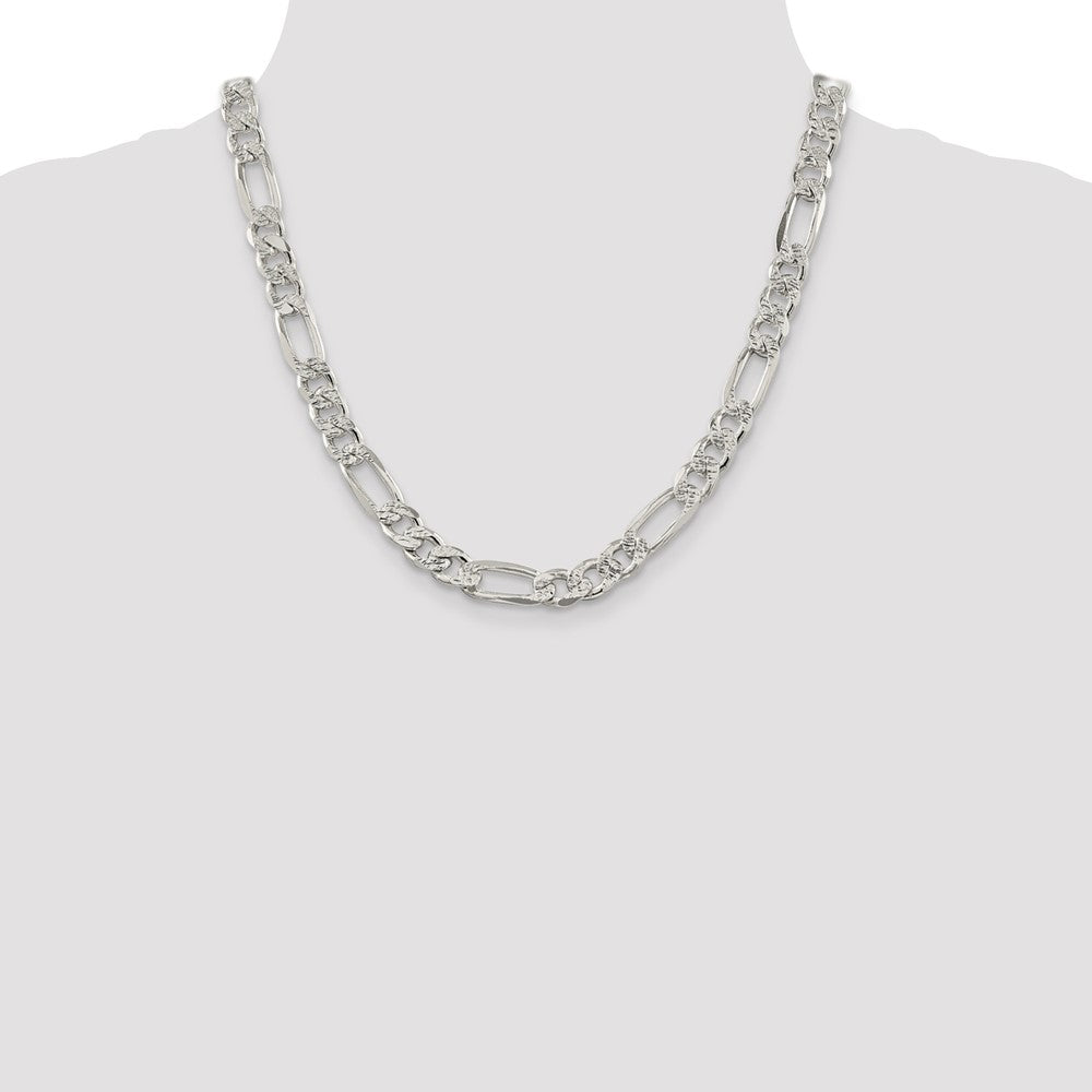 Sterling Silver 9.5mm Pavé Flat Figaro Chain