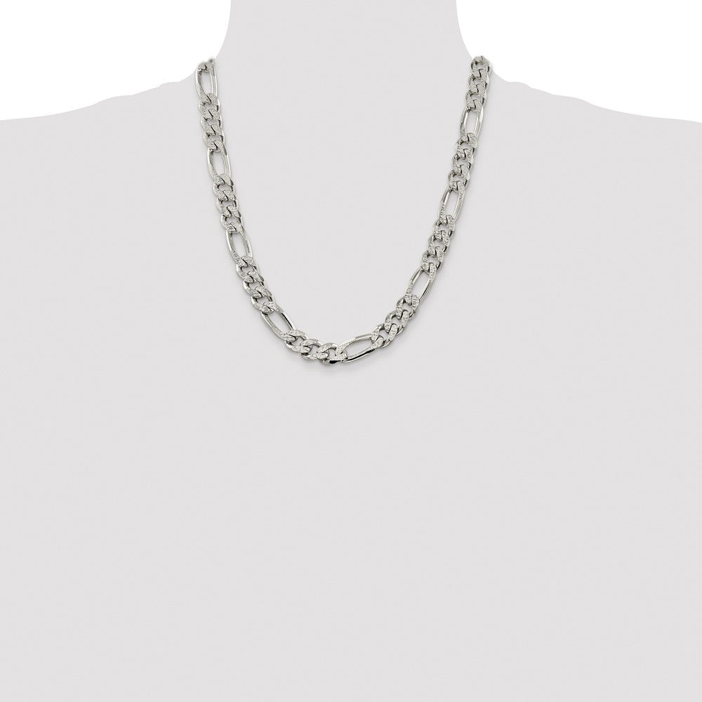 Sterling Silver 11.0mm Pavé Flat Figaro Chain