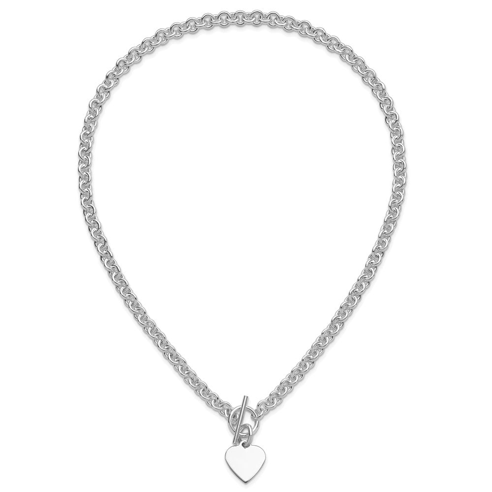 Sterling Silver Engraveable Heart Disc on Fancy Link Toggle 18in Necklace