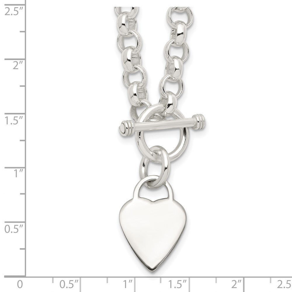 Sterling Silver Engraveable Heart Disc on Fancy Link Toggle Necklace