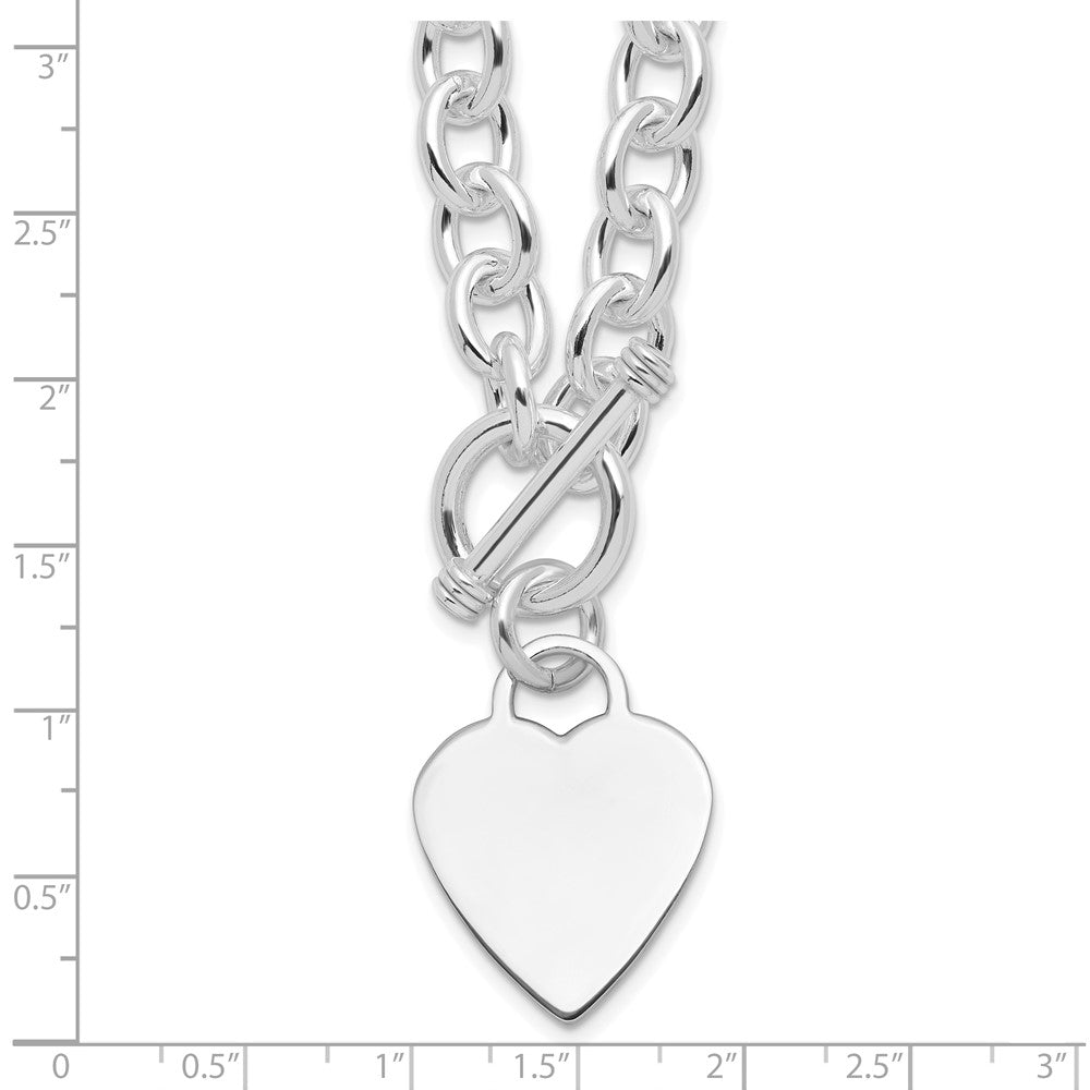Sterling Silver RH-plated Heart Fancy Link Toggle Necklace