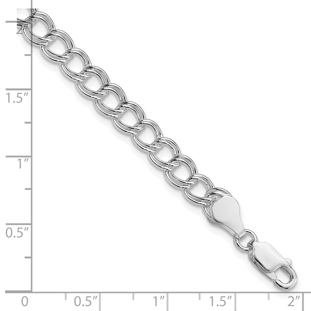 Sterling Silver RH-plated 6mm Solid Double Link Charm Bracelet