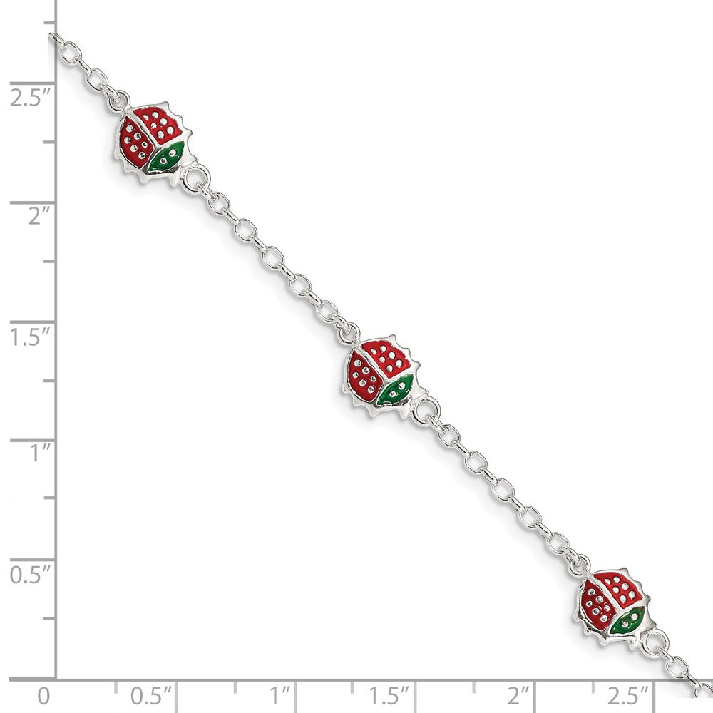 Sterling Silver Multi-color Enamel Ladybugs w/ 1in ext. Children's Bracelet