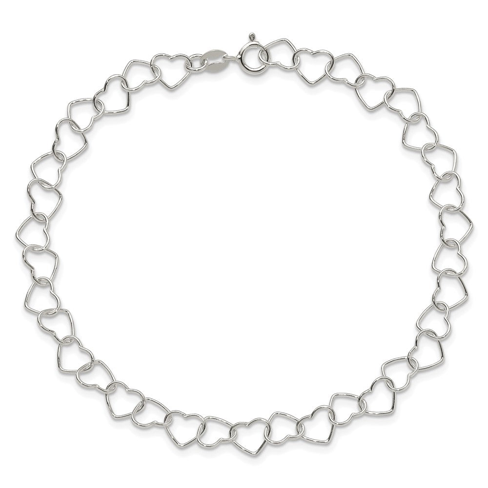 Sterling Silver Fancy Heart Link 9in. Anklet