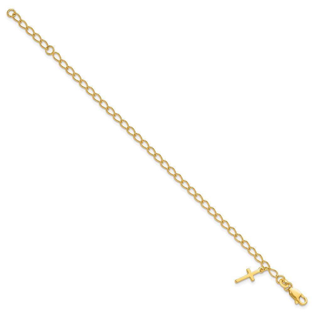 Sterling Silver Gold-tone Cross Charm Child's 6in w/ 1in ext. Bracelet