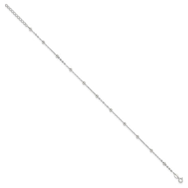 Sterling Silver 1mm Beaded Chain 10in Plus 1in ext. Anklet