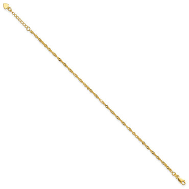 Sterling Silver Gold-tone D/C Polished 9in Plus a 1in ext. Anklet