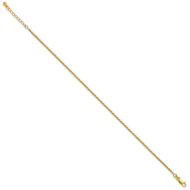 Sterling Silver Gold-tone D/C Rope 9in Plus 1in ext. Anklet