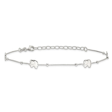 Sterling Silver Polished Elephant 10in Plus 2in Ext. Anklet