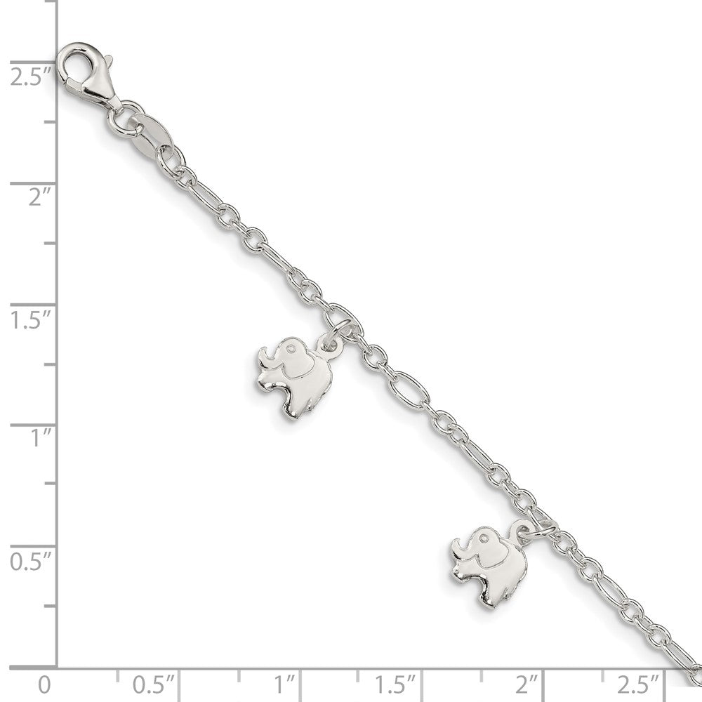 Sterling Silver Polished Elephants with 1in ext. Children's Bracelet