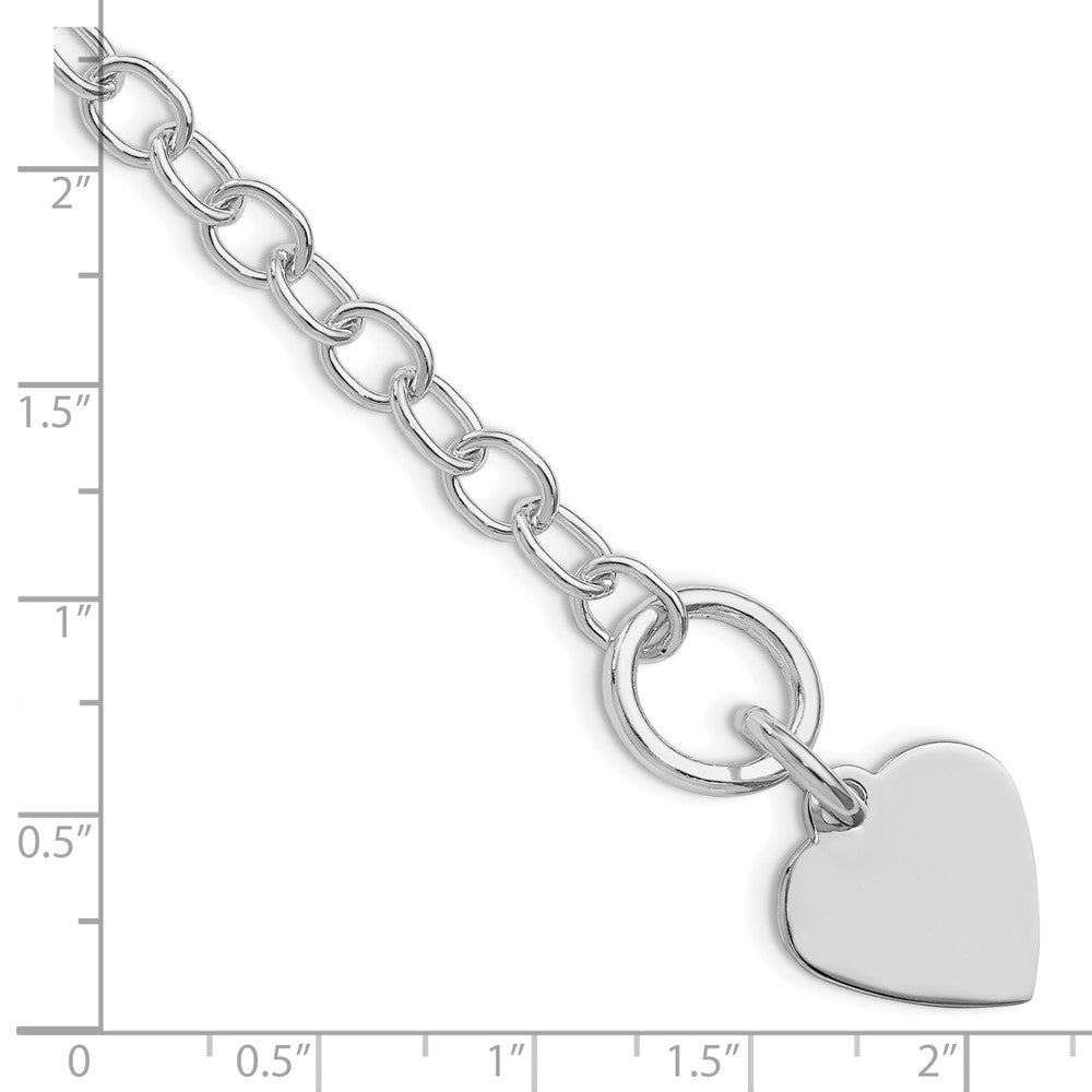 Sterling Silver RH-plated Polished Heart Charm Bracelet