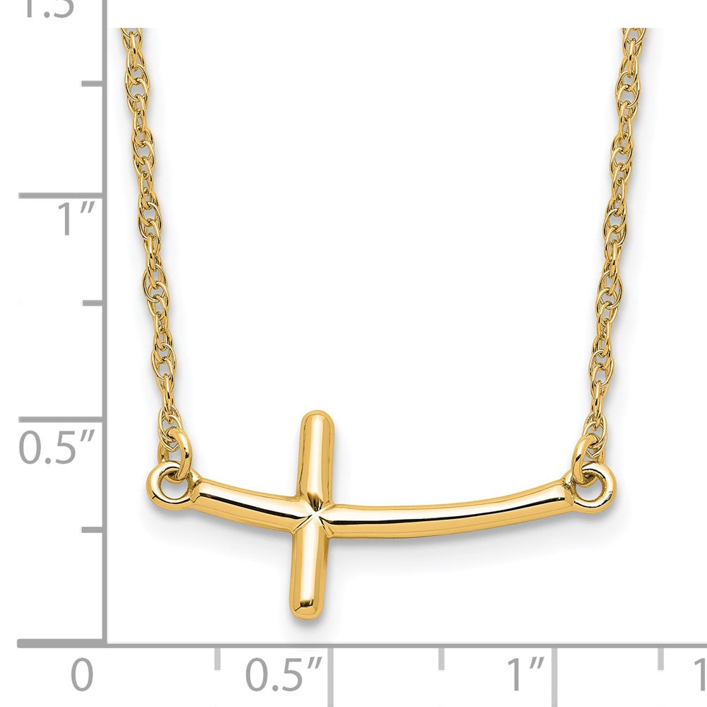 Sterling Silver YG-plated Large Sideways Curved Cross Necklace