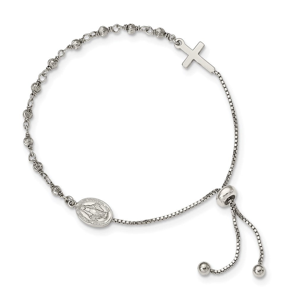 Sterling Silver Miraculous Medal Adjustable Bracelet