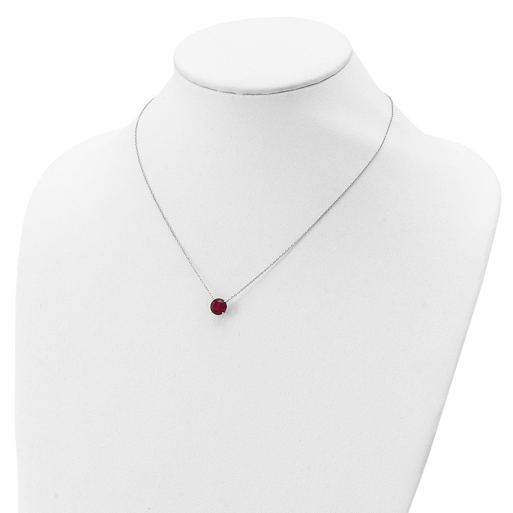 Sterling Silver Rhodium-plated July Red Crystal with 2 inch ext Necklace