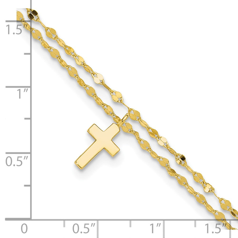 Sterling Silver Gold-plated 2-Strand Cross 8.75in Plus 2in ext Anklet