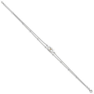 Sterling Silver Polished Created Opal Eye and Bead 9in Plus 1in ext Anklet